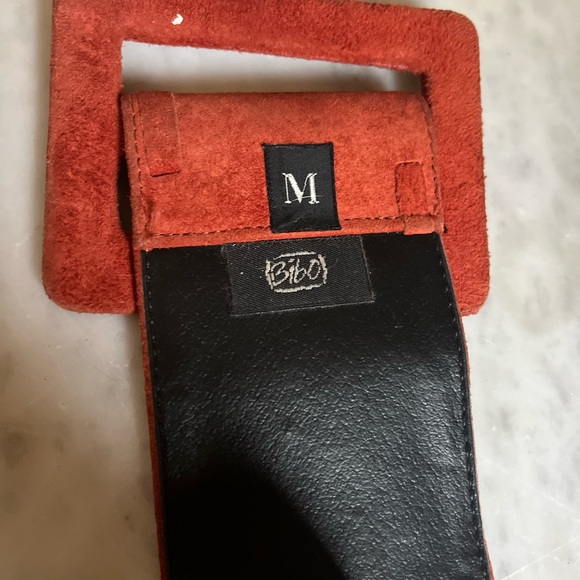 VTG 80s Bibo Folk Flowerchild Avant Garde Boho Hippie Orange Wide Suede Belt M - Picture 6 of 8